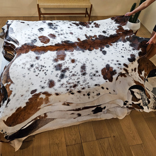 Tricolor Cowhide Rug Size 7'3" L x 6'8" W 8657