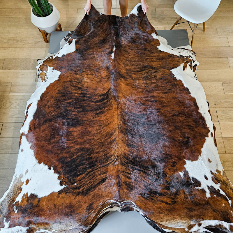 Brindle White Belly Cowhide Rug Size 6'10" L x 6'10" W 8666