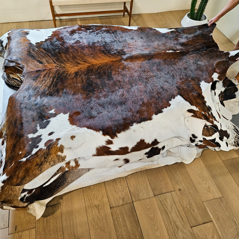 Brindle White Belly Cowhide Rug Size 6'10" L x 6'10" W 8666