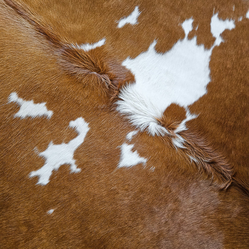 Brown and White Cowhide Rug Size 7'1" L x 6'8" W 8676