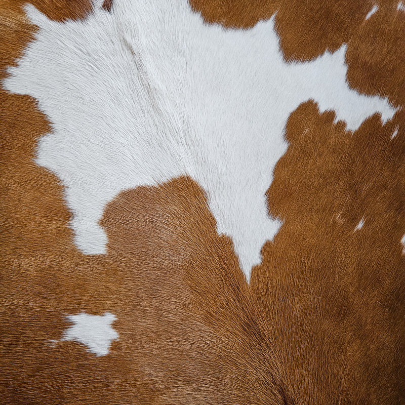 Brown and White Cowhide Rug Size 7'1" L x 6'8" W 8676