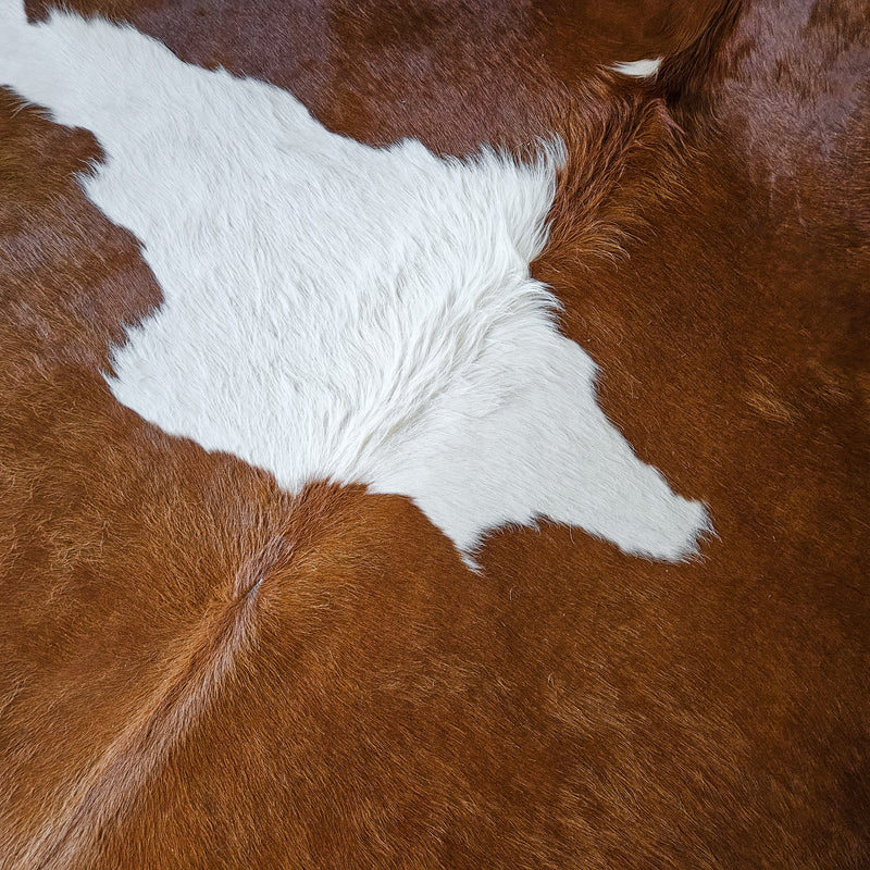 Brown and White Cowhide Rug Size 7'3" L x 6'10" W 8678