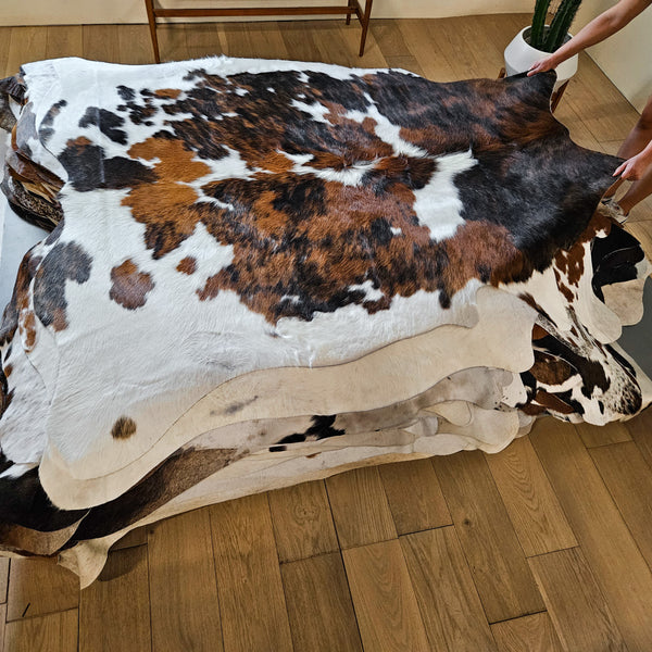 Tricolor Cowhide Rug Size 6'9" L x 6'8" W 8679