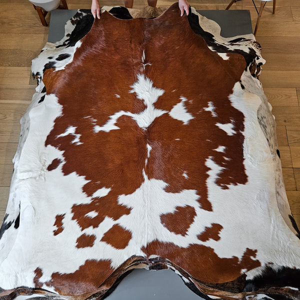 Brown and White Cowhide Rug Size 6'5" L x 6'2" W 8683