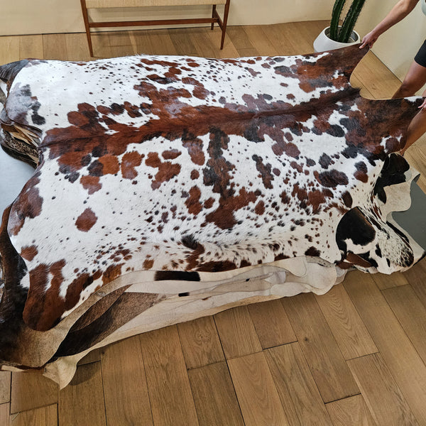 Tricolor Cowhide Rug Size 7'9" L x 6'10" W 8693