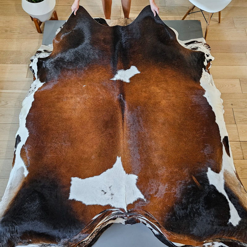 Chocolate and White Cowhide Rug Size 7'9" L x 7'3" W 8694