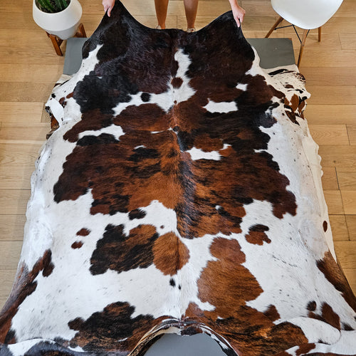 Tricolor Cowhide Rug Size 7'4" L x 6'10" W 8697