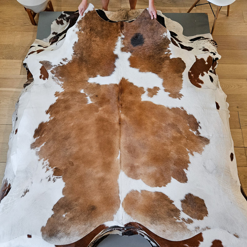 Brown and White Cowhide Rug Size 6'7" L x 6'6" W 8699