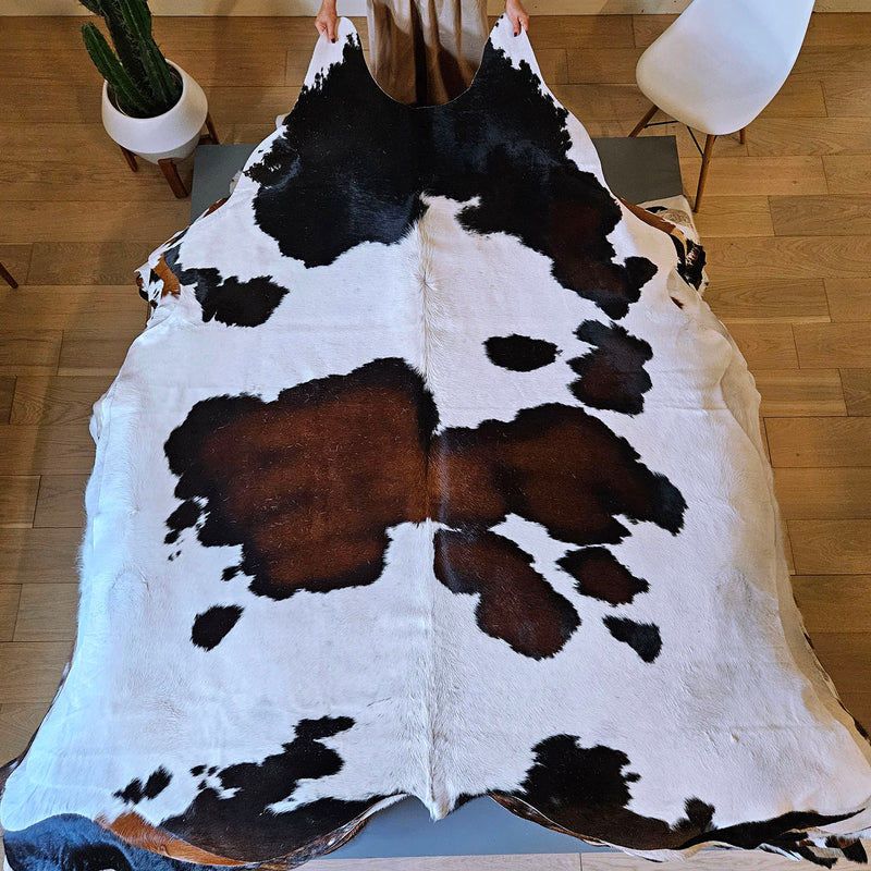 Brazilian Chocolate and White  Cowhide Rug Size 7'10" L x 6'7" W 7700