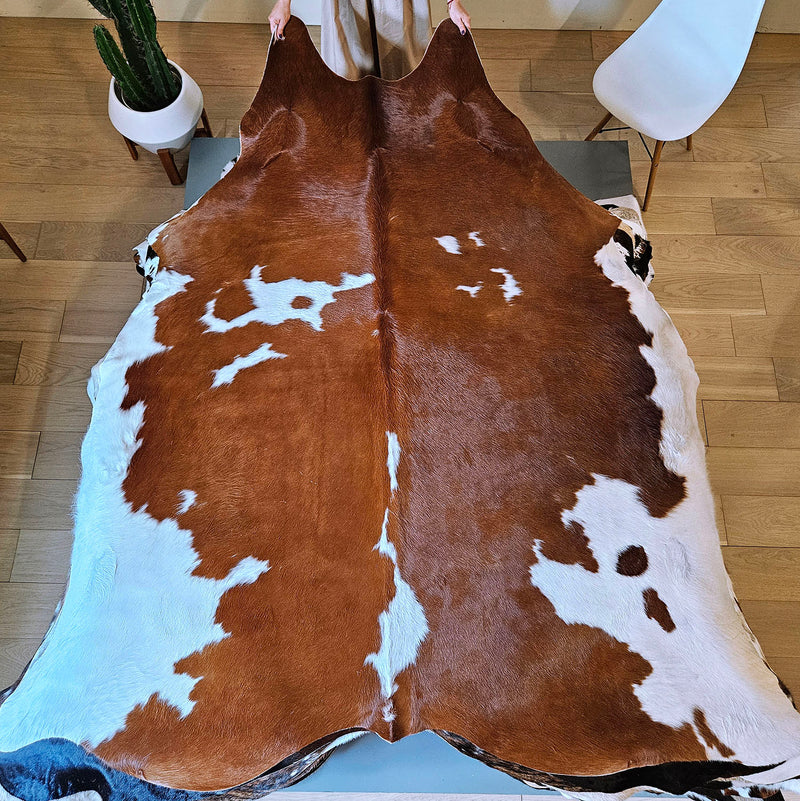 Brazilian Brown and White  Cowhide Rug Size 7'9" L x 7'0" W 7701