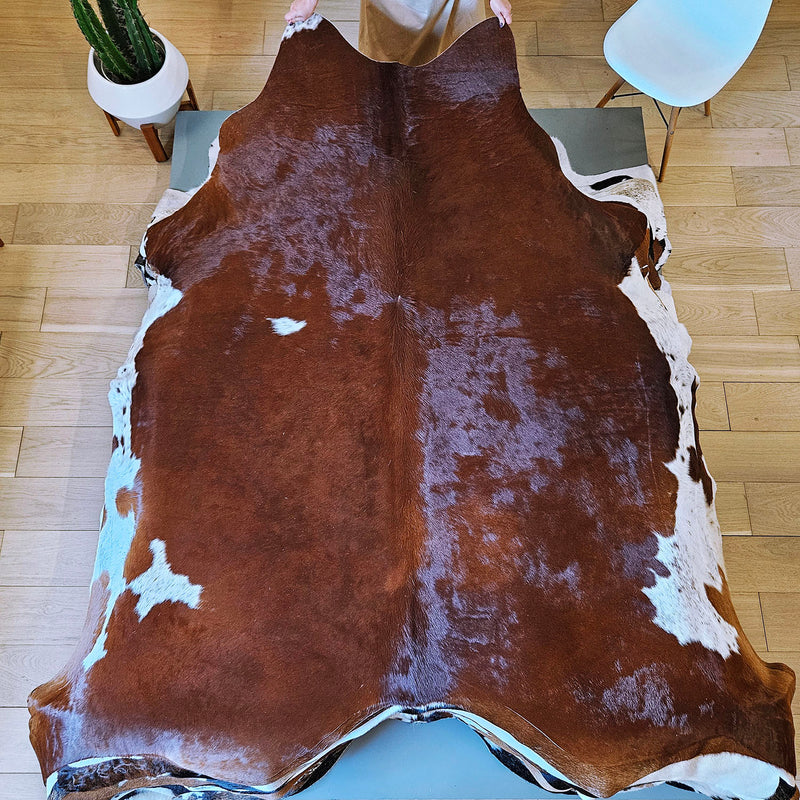 Brazilian Brown and White Cowhide Rug Size 7'9" L x 7'9" W 7796