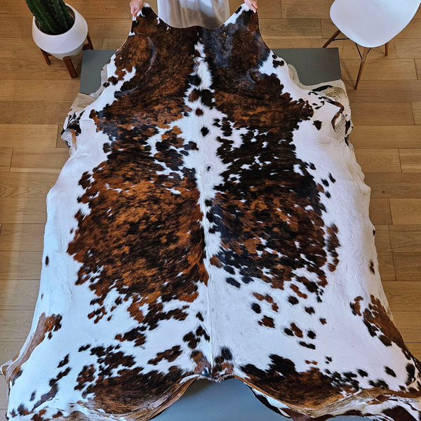 Tricolor Cowhide Rug Size 7'7" L x 6'10" W 7835