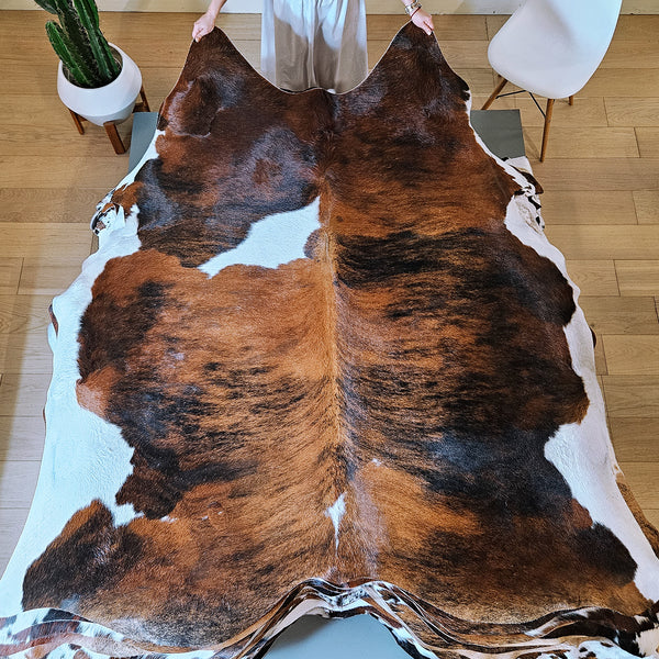 Tricolor Cowhide Rug Size 7'3" L x 6'10" W 7917