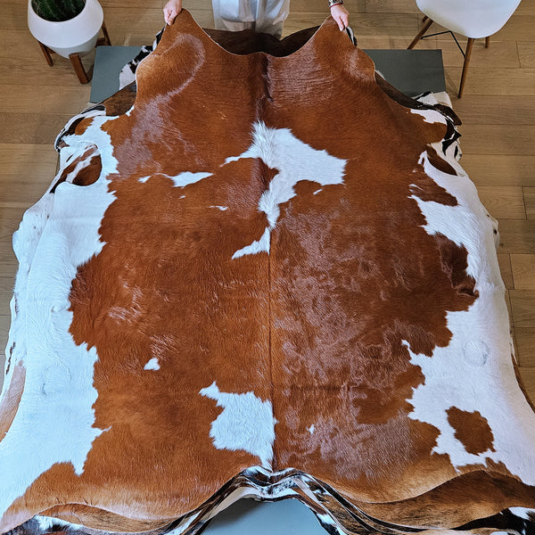 Brown and White Cowhide Rug Size 6'3" L x 6'5" W 7933