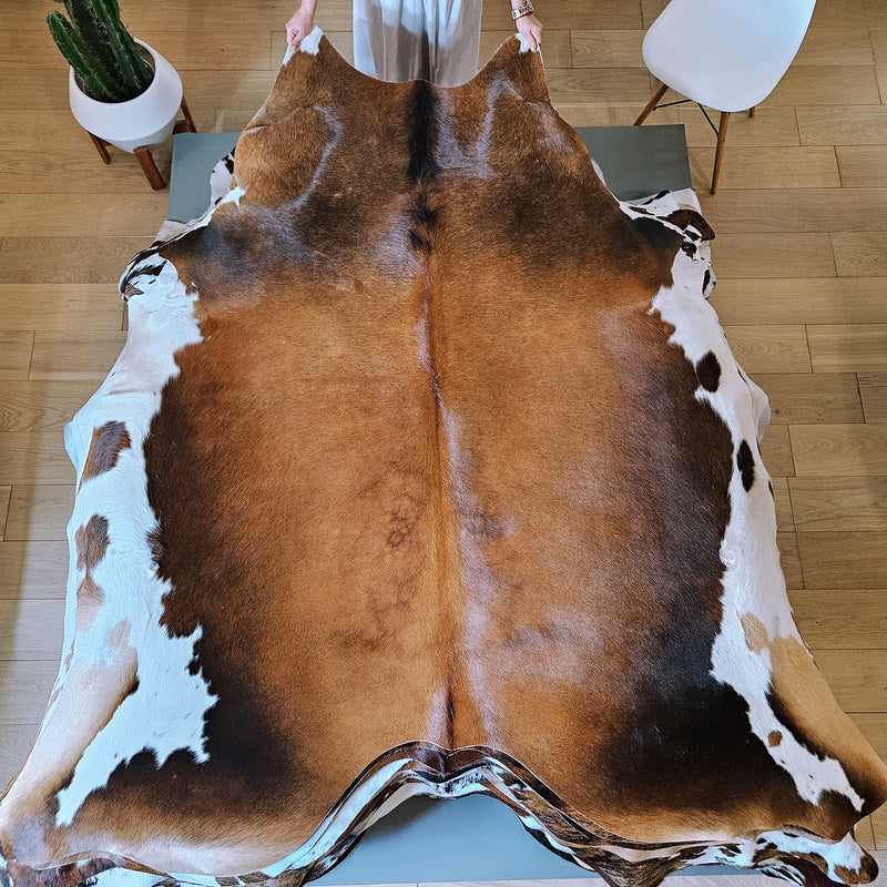 Chocolate and White Cowhide Rug Size 7'5" L x 7'3" W 7945