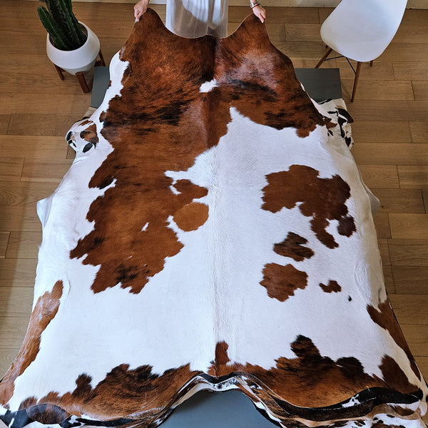 Tricolor Cowhide Rug Size 7'6" L x 7' W 7955