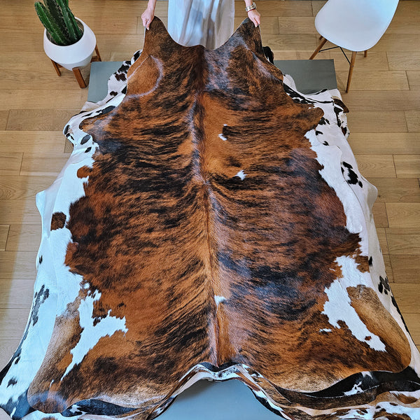 Tricolor Mix Cowhide Rug Size 7'1" L x 6'1" W 7957