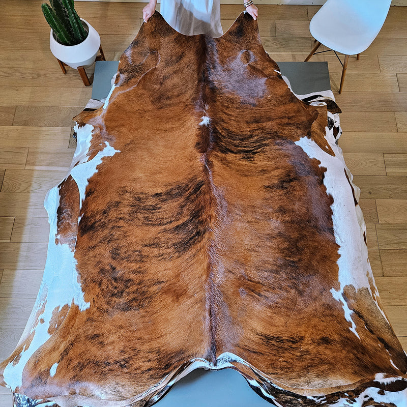 Brindle White Belly Cowhide Rug Size 7'5" L x 6'6" W 7973