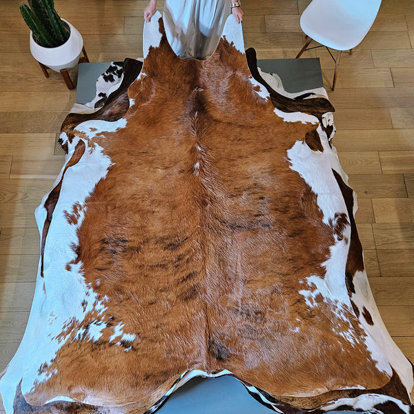 Brindle White Belly Cowhide Rug Size 7'6" L x 6'1" W 7988