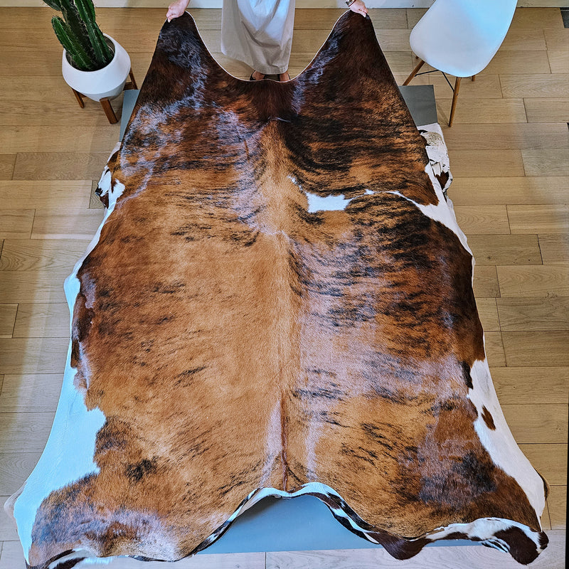 Brindle White Belly Cowhide Rug Size 8'4" L x 7'9" W 7989