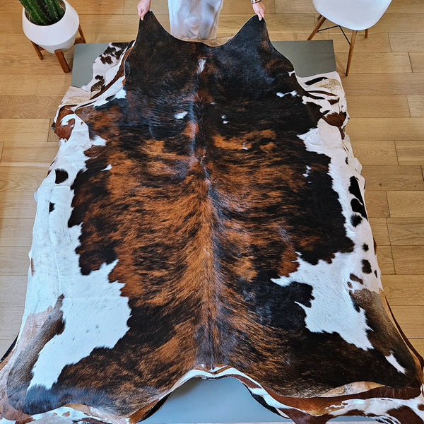 Tricolor Mix Cowhide Rug Size 7'2" L x 6'3" W 7994