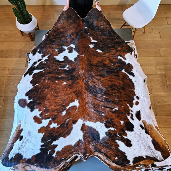 Tricolor Cowhide Rug Size 7'4" L x 6'4" W 8009