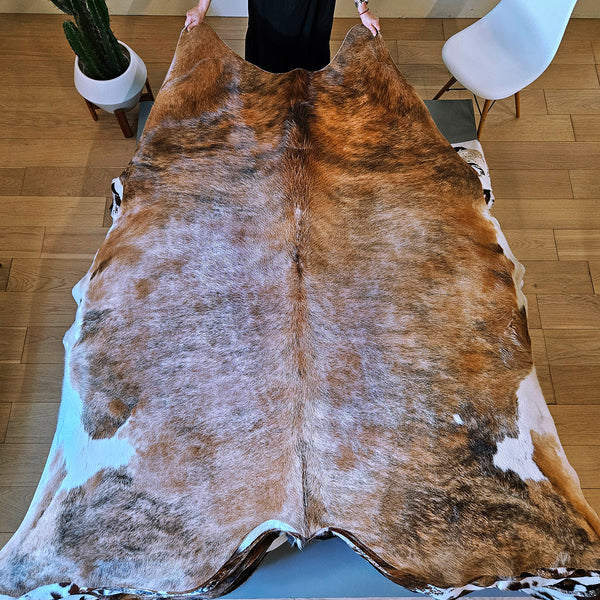 Brindle White Belly Cowhide Rug Size 7'7" L x 7'6" W 8017