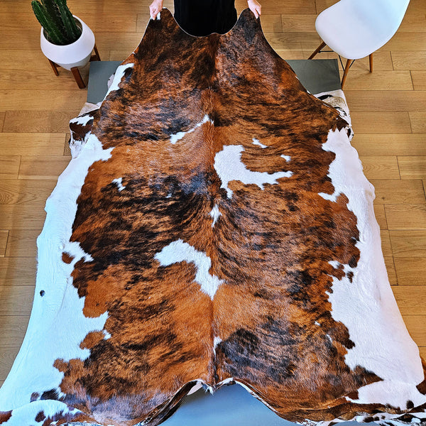 Tricolor Cowhide Rug Size 7'2" L x 6'10" W 8019