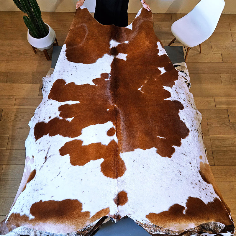 Brown and White Cowhide Rug Size 7'11" L x 7'0" W 8023