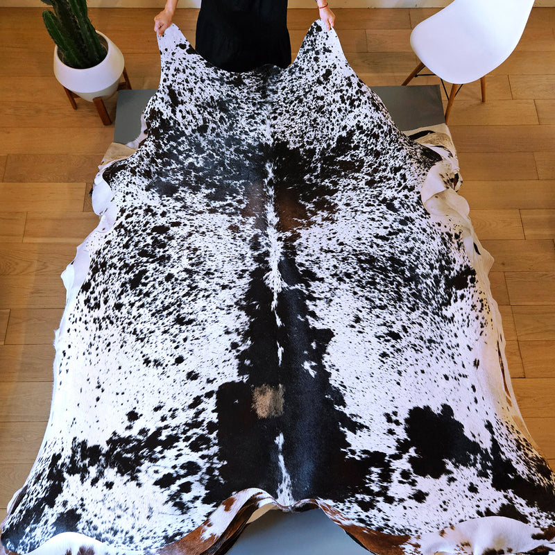 Black Salt and Pepper Cowhide Rug Size 7'2" L x 6'8" W 8046