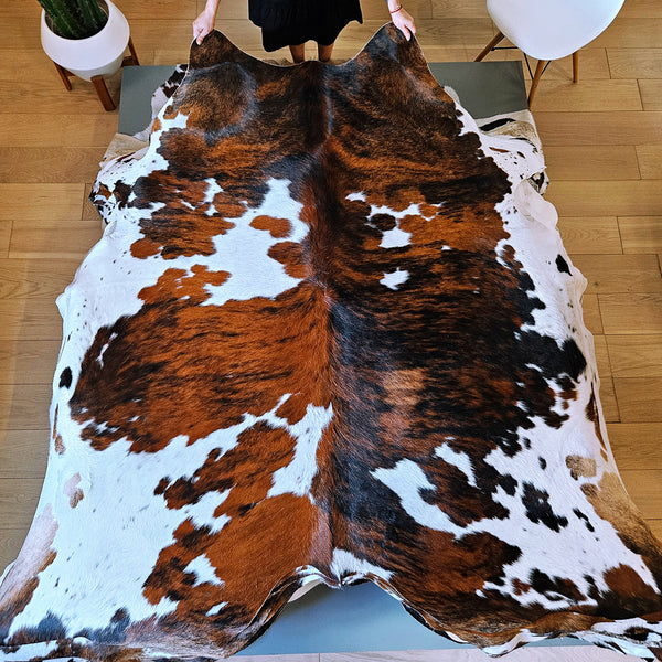 Tricolor Cowhide Rug Size 7'2" L x 6'10" W 8049