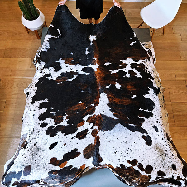 Dark Tricolor Cowhide Rug Size 8'0" L x 7'2" W 8073