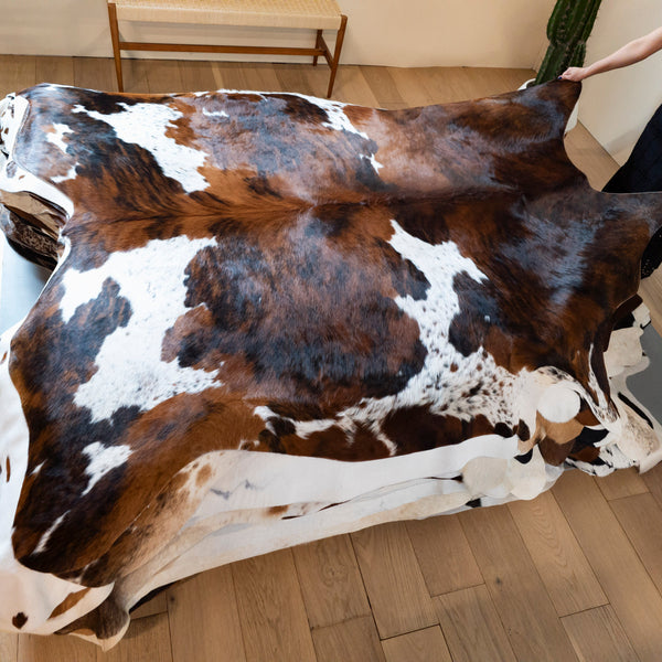 Tricolor Cowhide Rug Size 7'6" L x 6'11" W 8142