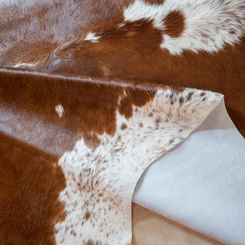 Brown and White Cowhide Rug Size 7'6" L x 6'9" W 8149