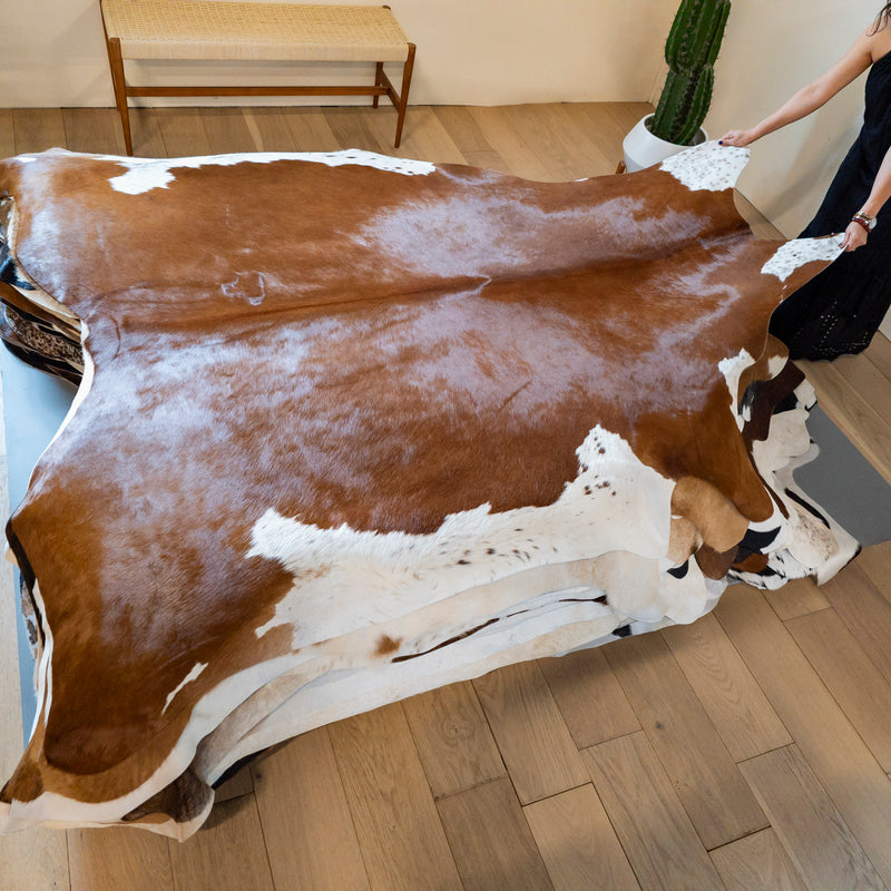 Brown and White Cowhide Rug Size 7'11" L x 6'9" W 8157