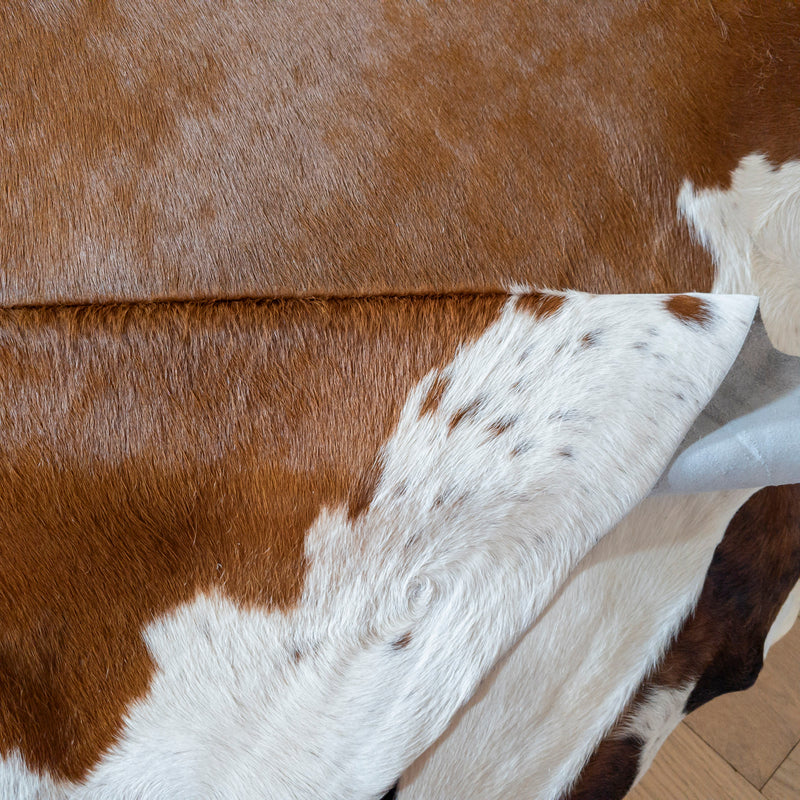 Brazilian Brown and White Cowhide Rug Size 7'11" L x 6'10" W 8195