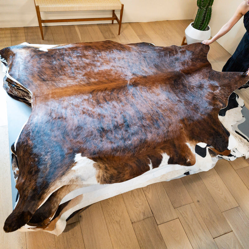 Brazilian Brindle Cowhide Rug Size 7'6" L x 7'1" W 8197