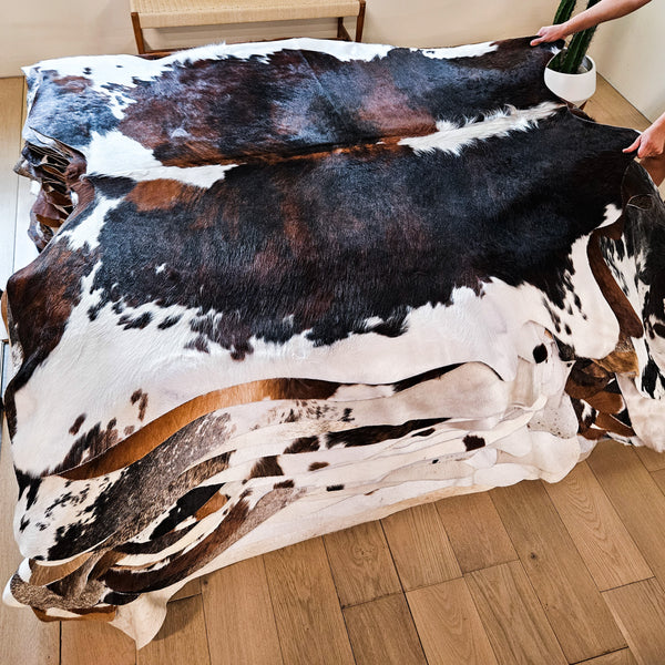 Tricolor Cowhide Rug Size 6'6" L x 6'4" W 9102