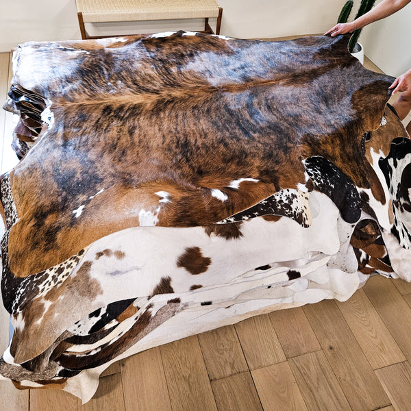 Tricolor Cowhide Rug Size 6'7" L x 6' W 9111