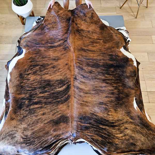 Brazilian Brindle Cowhide Rug Size 6'10" L x 6'11" W 9127