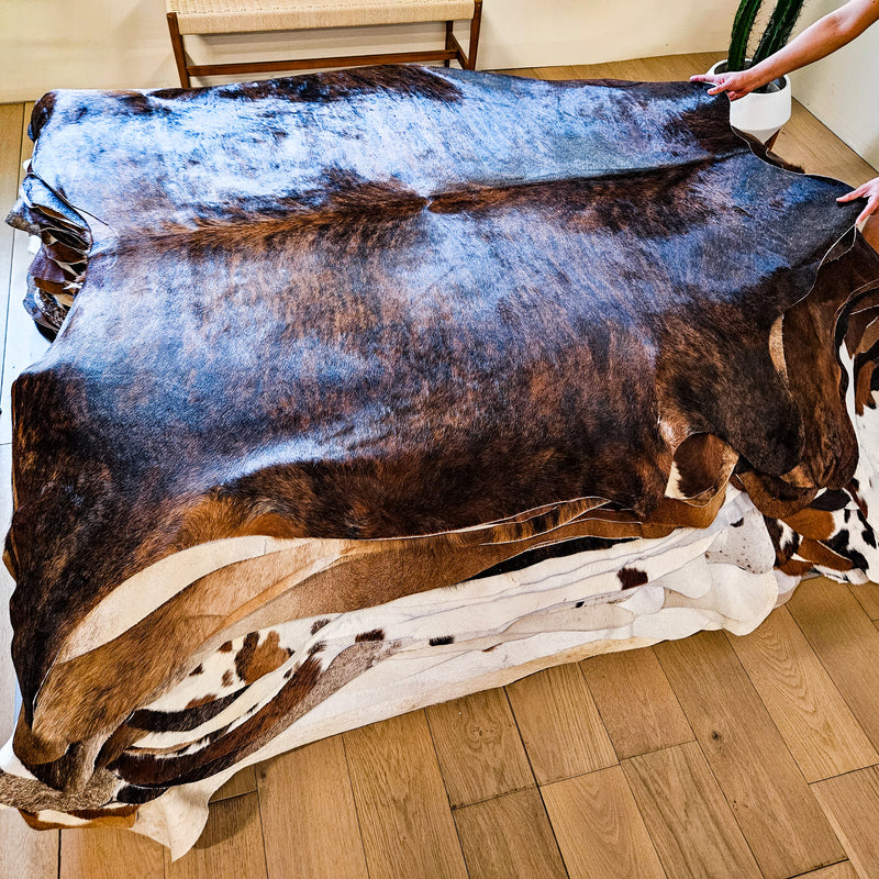 Brazilian Brindle Cowhide Rug Size 6'7" L x 6'8" W 9128