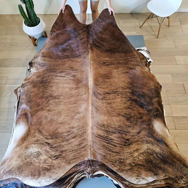 Brazilian Brindle Cowhide Rug Size 7'6" L x 6'6" W 9133