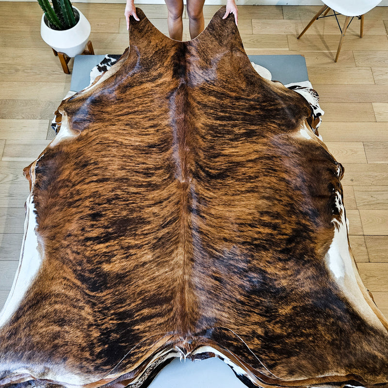 Brazilian Brindle Cowhide Rug Size 7'3" L x 6'1" W 9137