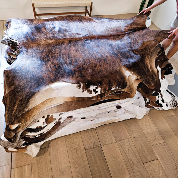 Brazilian Brindle Cowhide Rug Size 7'3" L x 6'1" W 9137