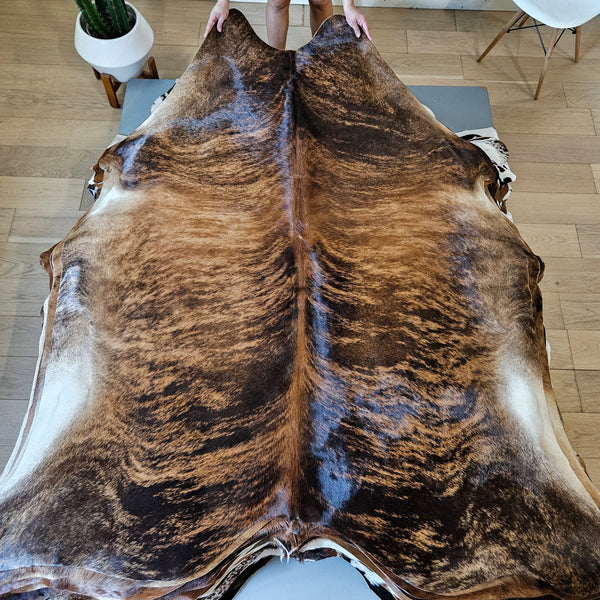 Brazilian Brindle Cowhide Rug Size 7'3" L x 6'5" W 9138