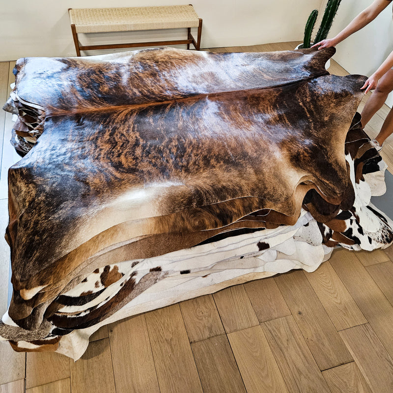 Brazilian Brindle Cowhide Rug Size 7'3" L x 6'5" W 9138