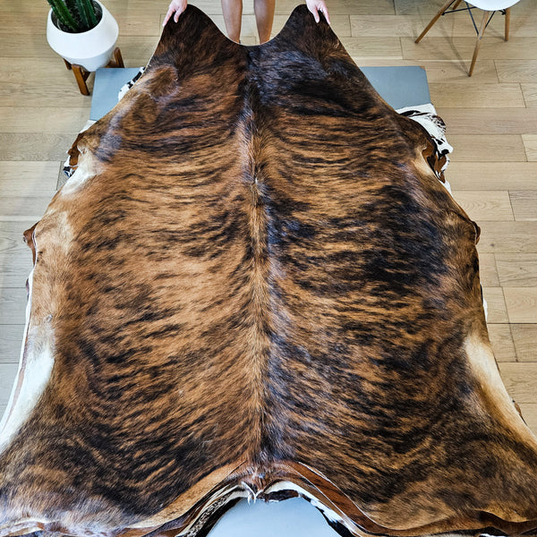 Brazilian Brindle Cowhide Rug Size 7'3" L x 6'9" W 9139