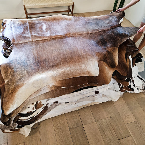 Brazilian Brindle Cowhide Rug Size 7'1" L x 6'9" W 9143