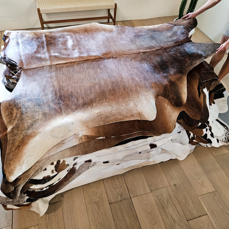 Brazilian Brindle Cowhide Rug Size 7'1" L x 6'9" W 9143