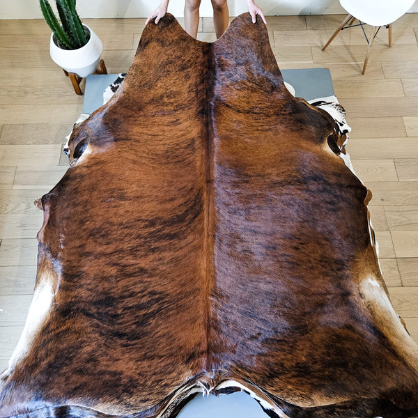 Brazilian Brindle Cowhide Rug Size 7'6" L x 6'5" W 9146